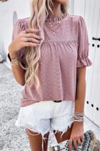Round Neck Embroidery Ruffle Sleeve Loose Fit Shirt | Mixtshop LLC