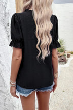 Round Neck Embroidery Ruffle Sleeve Loose Fit Shirt | Mixtshop LLC