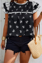Plus Size Ruffle Hem Random Print Loose Shirt | Mixtshop LLC