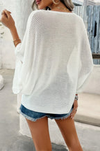 Solid V Neck Knit Loose Fit Bat Sleeves Top | Mixtshop LLC