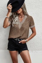 Animal Print V Neck Crop Short Sleeve Shirt | Mixtshop LLC