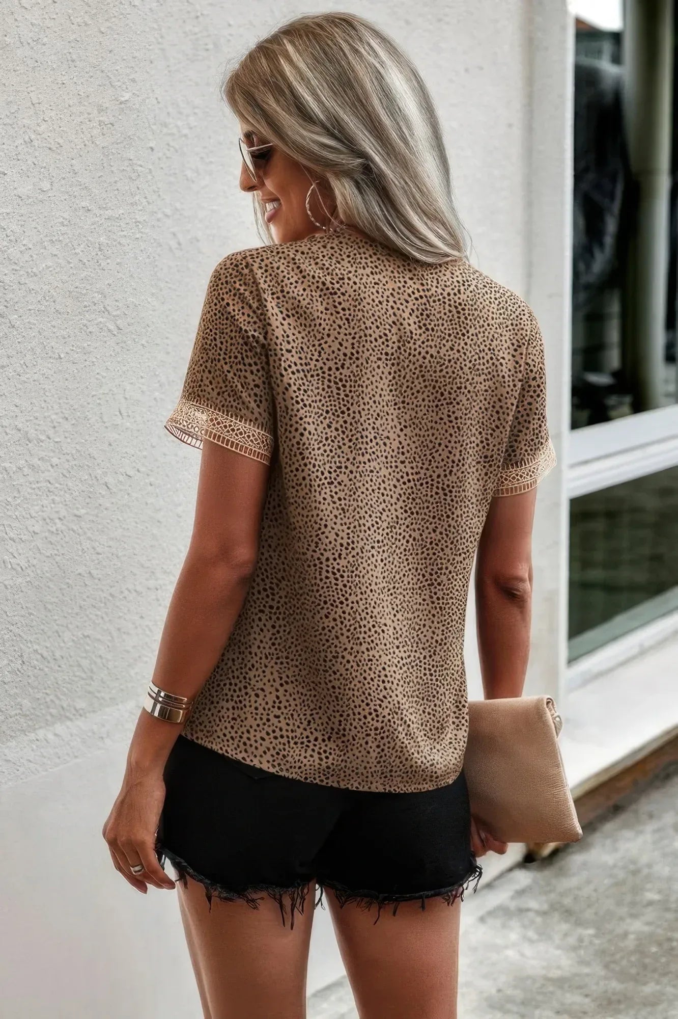 Animal Print V Neck Crop Short Sleeve Shirt | Mixtshop LLC