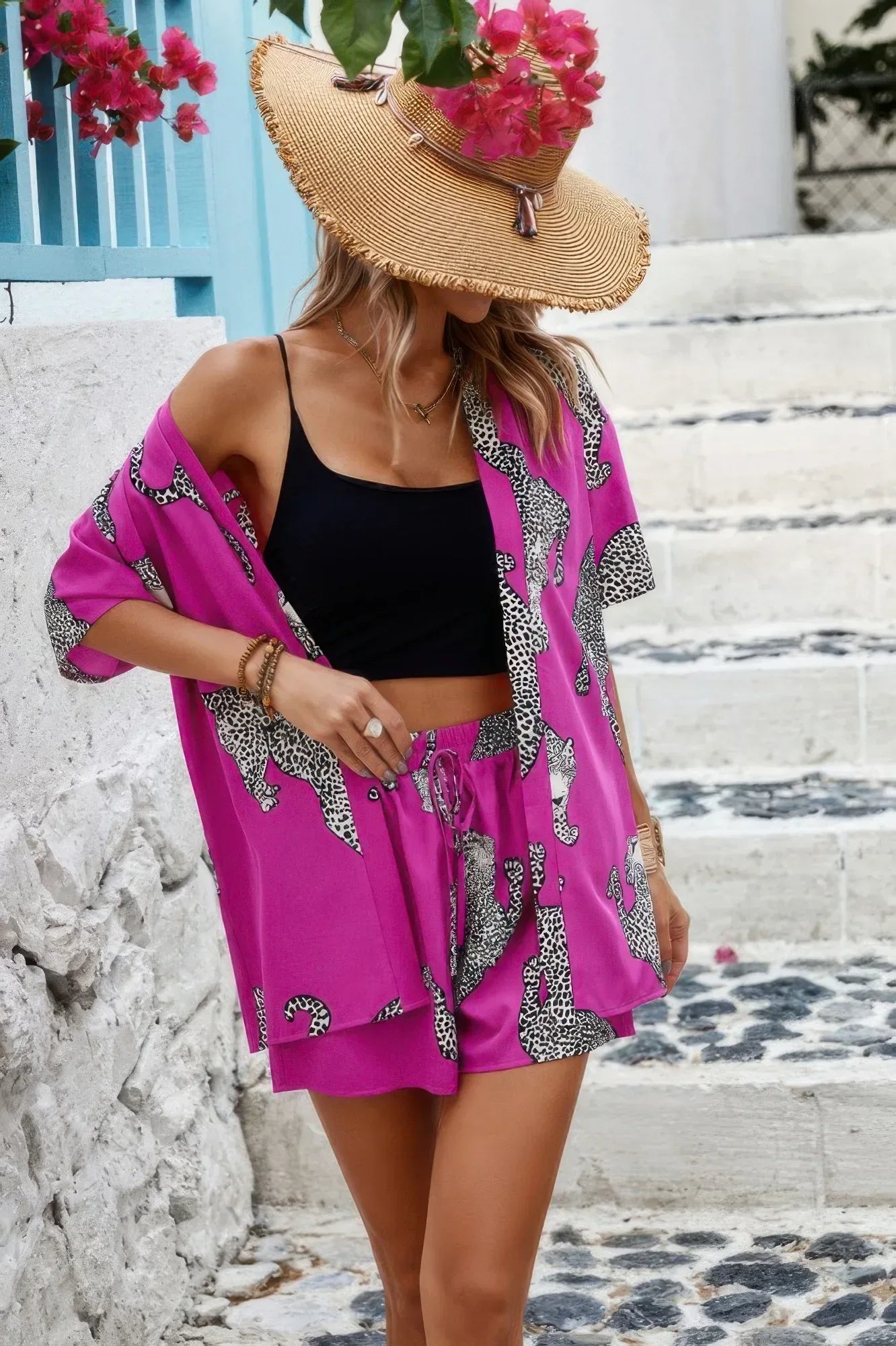 Two Piece Leopard Print Drop Shoulder Pockets Set | Mixtshop LLC