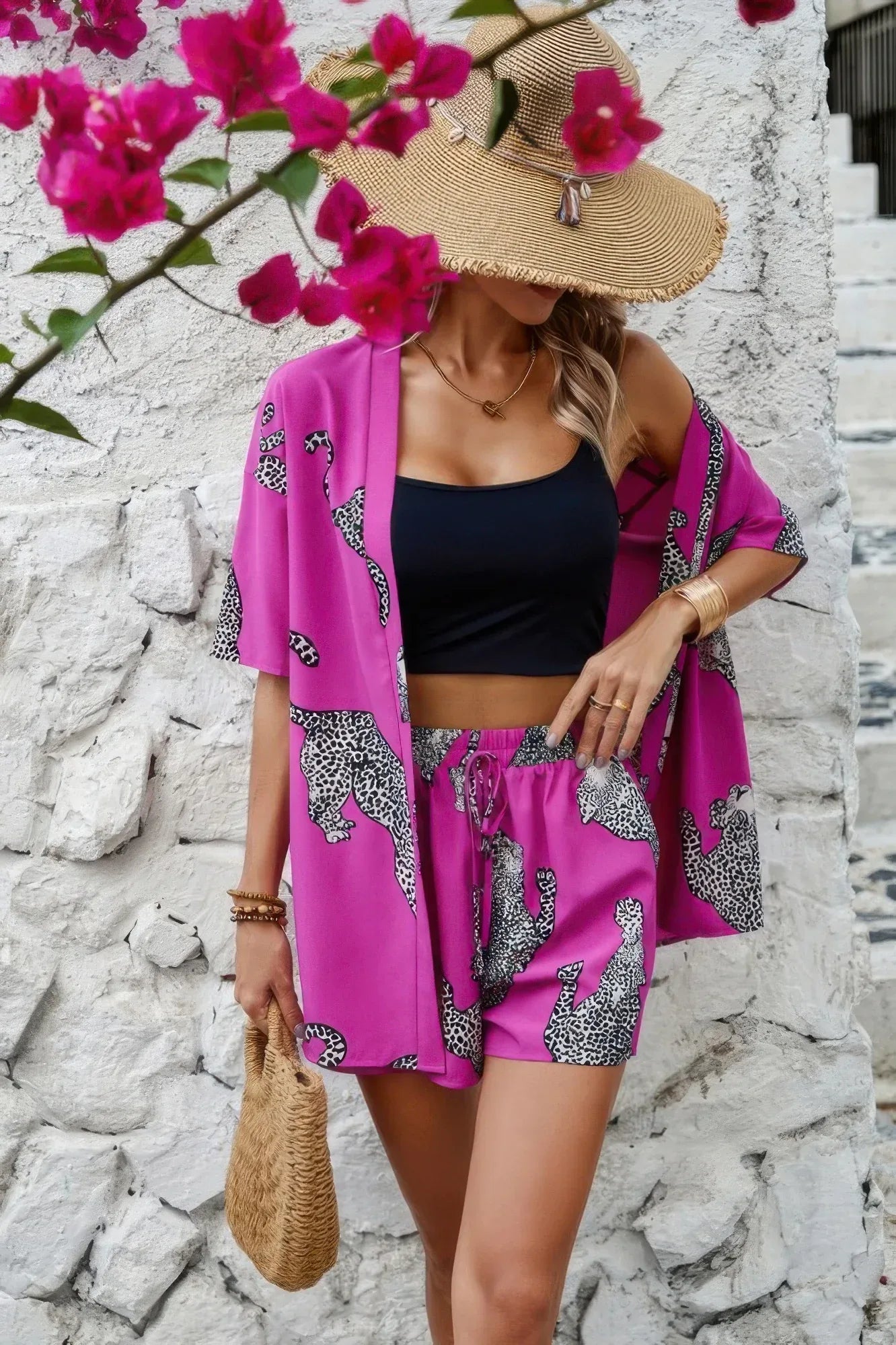 Two Piece Leopard Print Drop Shoulder Pockets Set | Mixtshop LLC