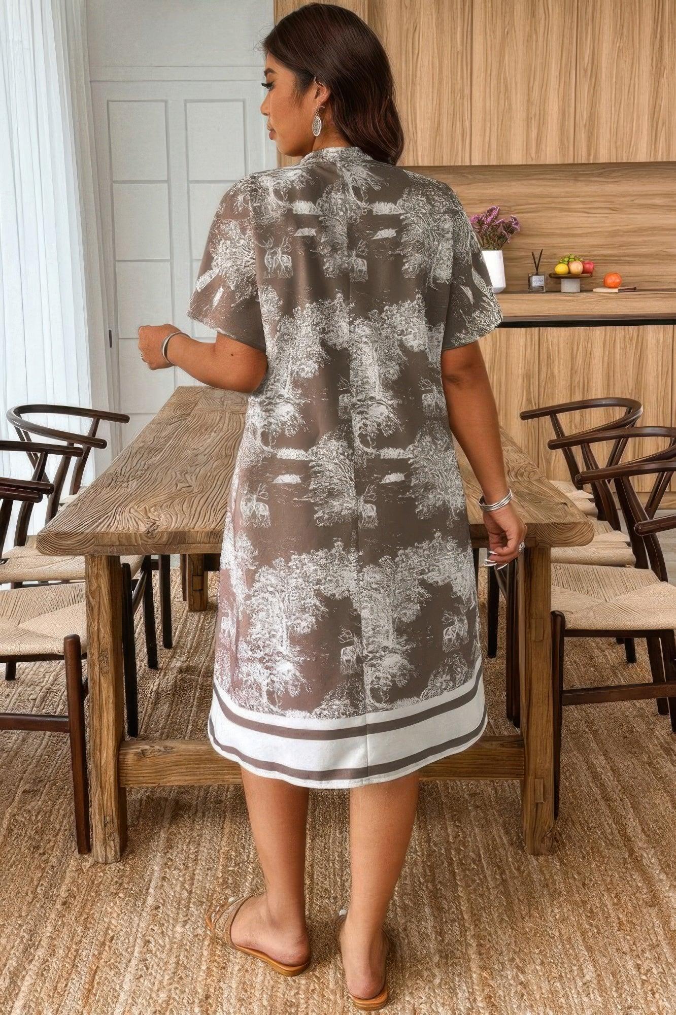 Plus Size Floral Print V Neck Fit Midi Dress | Mixtshop LLC