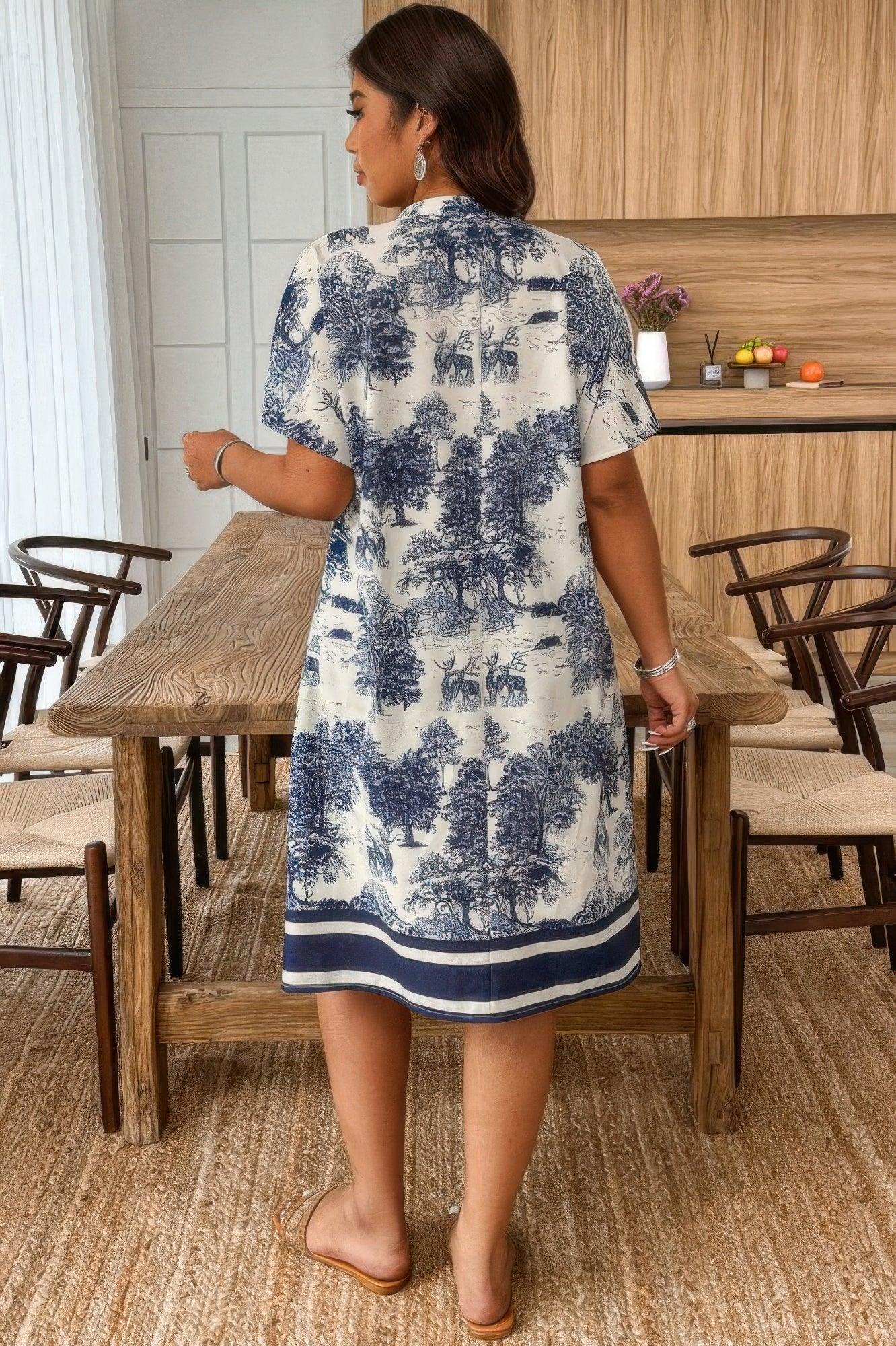 Plus Size Floral Print V Neck Fit Midi Dress | Mixtshop LLC
