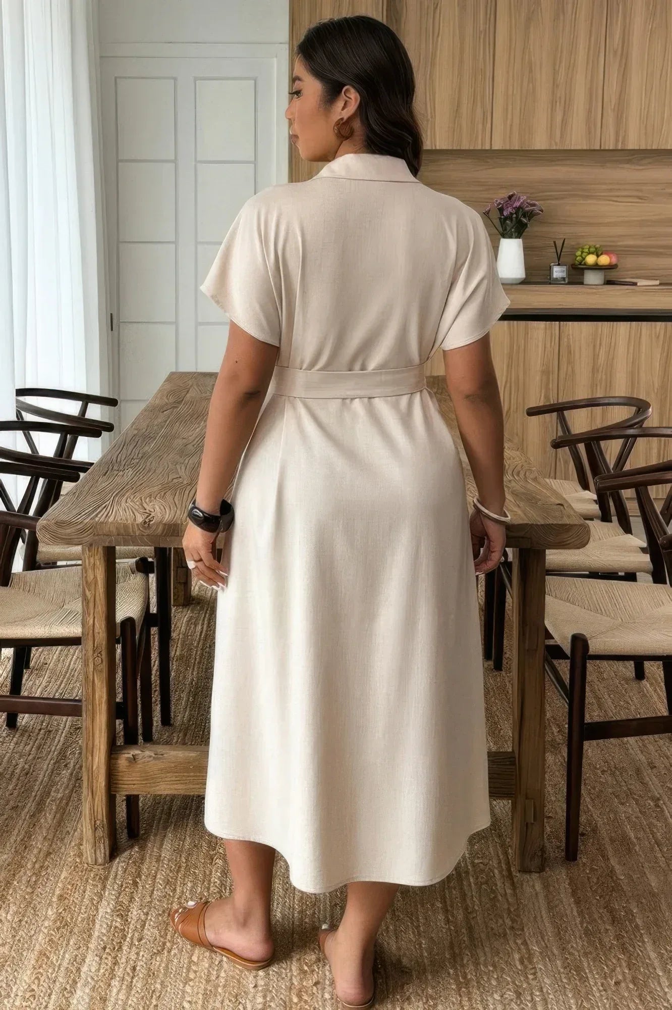 Plus Solid Button Down Straight Belted Shirt Dress | Mixtshop LLC