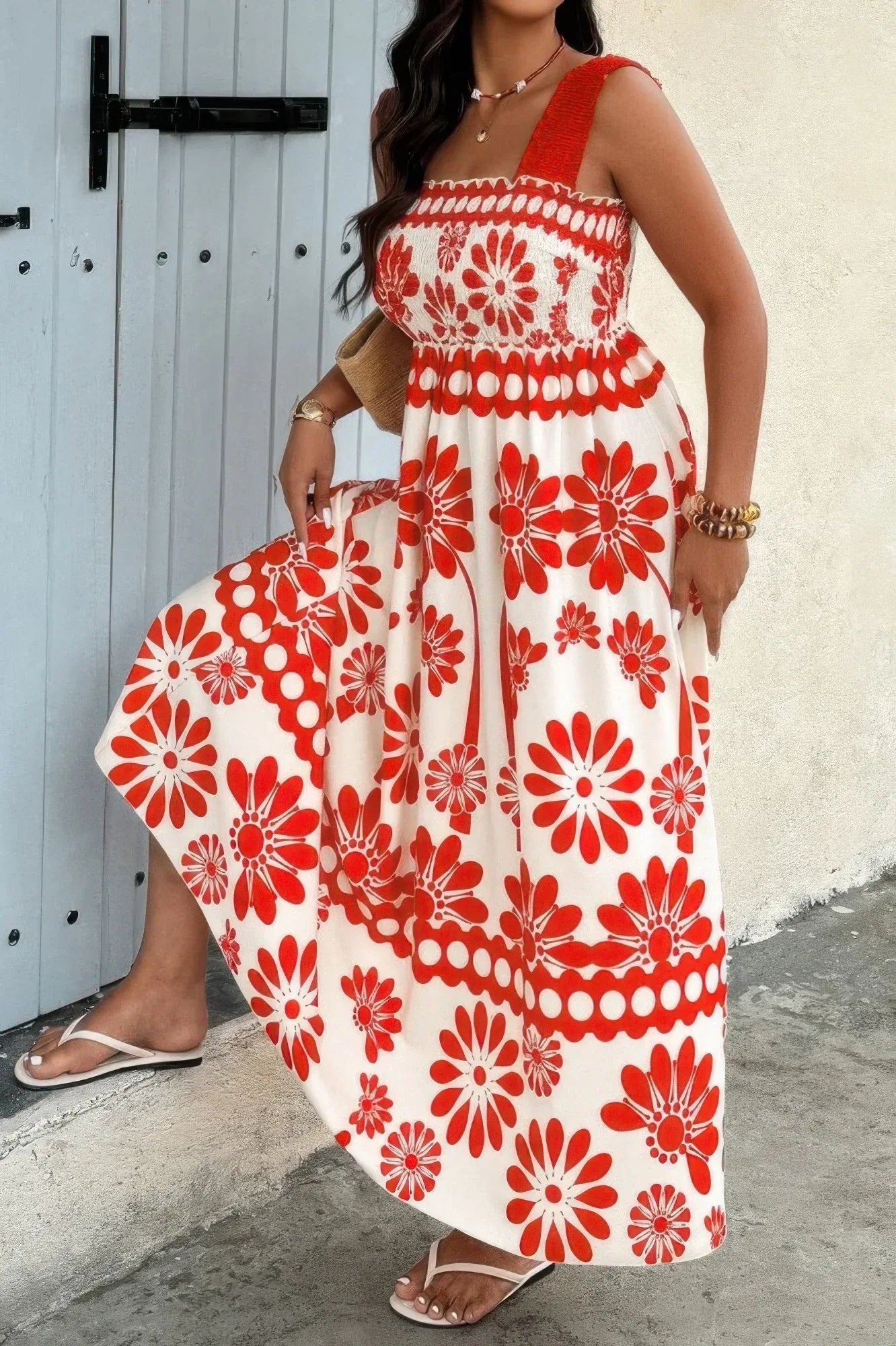 Plus Floral Printed Square Neck Wide Strap Dress Secondary image
