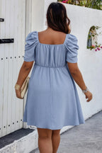 Plus Solid Front Knot Short Puff Sleeve Fit Dress | Mixtshop LLC