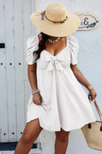 Plus Solid Front Knot Short Puff Sleeve Fit Dress | Mixtshop LLC