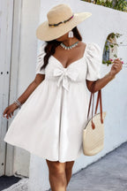 Plus Solid Front Knot Short Puff Sleeve Fit Dress | Mixtshop LLC