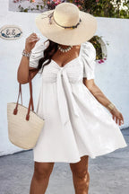 Plus Solid Front Knot Short Puff Sleeve Fit Dress | Mixtshop LLC