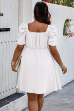 Plus Solid Front Knot Short Puff Sleeve Fit Dress | Mixtshop LLC