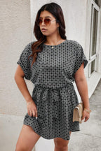 Plus Round Neck Printed Batwing Sleeve Loose Dress | Mixtshop LLC