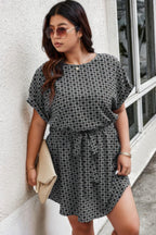 Plus Round Neck Printed Batwing Sleeve Loose Dress | Mixtshop LLC