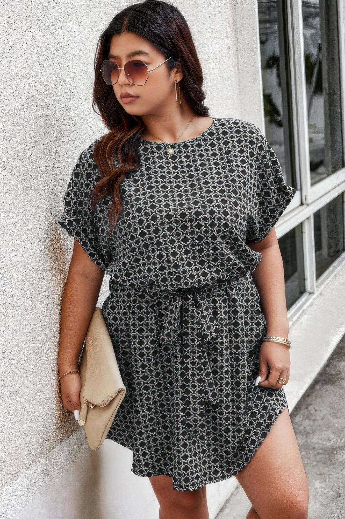 Plus Round Neck Printed Batwing Sleeve Loose Dress | Mixtshop LLC