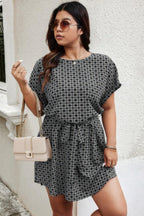Plus Round Neck Printed Batwing Sleeve Loose Dress | Mixtshop LLC