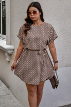 Plus Round Neck Printed Batwing Sleeve Loose Dress | Mixtshop LLC