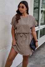 Plus Round Neck Printed Batwing Sleeve Loose Dress | Mixtshop LLC