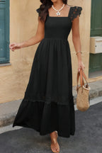 Solid Sleeveless Lace Patchwork Textured Dress | Mixtshop LLC