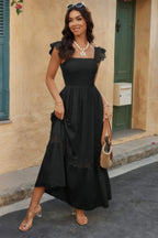 Solid Sleeveless Lace Patchwork Textured Dress | Mixtshop LLC
