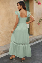 Solid Sleeveless Lace Patchwork Textured Dress | Mixtshop LLC