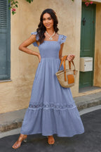 Solid Sleeveless Lace Patchwork Textured Dress | Mixtshop LLC