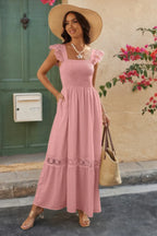 Solid Sleeveless Lace Patchwork Textured Dress | Mixtshop LLC