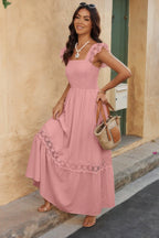 Solid Sleeveless Lace Patchwork Textured Dress | Mixtshop LLC