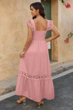 Solid Sleeveless Lace Patchwork Textured Dress | Mixtshop LLC