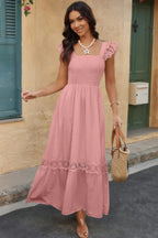 Solid Sleeveless Lace Patchwork Textured Dress | Mixtshop LLC