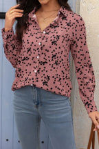 Allover Print V Neck Button Down Loose Blouse | Mixtshop LLC