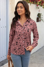 Allover Print V Neck Button Down Loose Blouse | Mixtshop LLC
