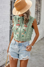 Sleeveless Floral Embroidery Guipure Lace Blouse | Mixtshop LLC