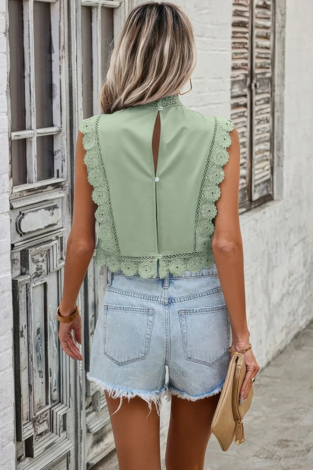 Sleeveless Floral Embroidery Guipure Lace Blouse | Mixtshop LLC