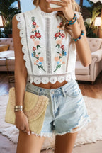 Sleeveless Floral Embroidery Guipure Lace Blouse | Mixtshop LLC