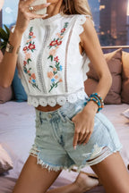 Sleeveless Floral Embroidery Guipure Lace Blouse | Mixtshop LLC
