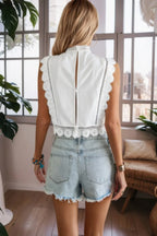 Sleeveless Floral Embroidery Guipure Lace Blouse | Mixtshop LLC