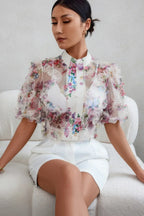 Allover Print See Through Collar Puff Sleeve Shirt | Mixtshop LLC