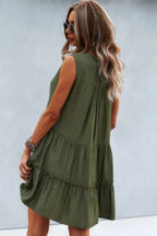 Solid V Neck Flat Collar Tiered Shift Dress | Mixtshop LLC