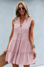 Solid V Neck Flat Collar Tiered Shift Dress | Mixtshop LLC