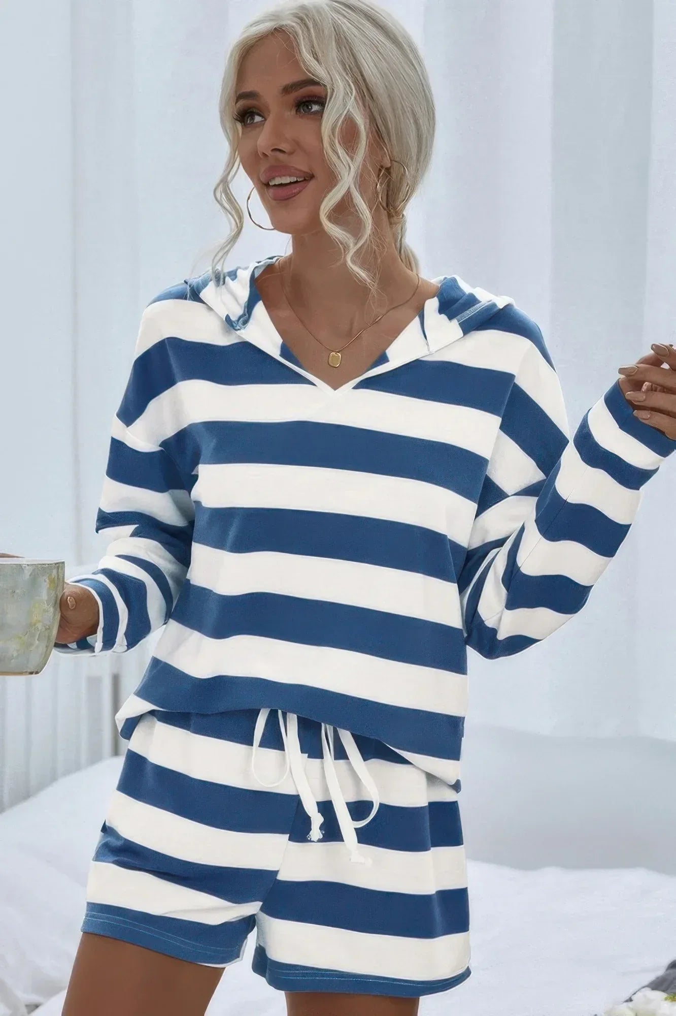 Two Pieces Striped Pajama Oversized Long Sleeves Set | Mixtshop LLC Main image