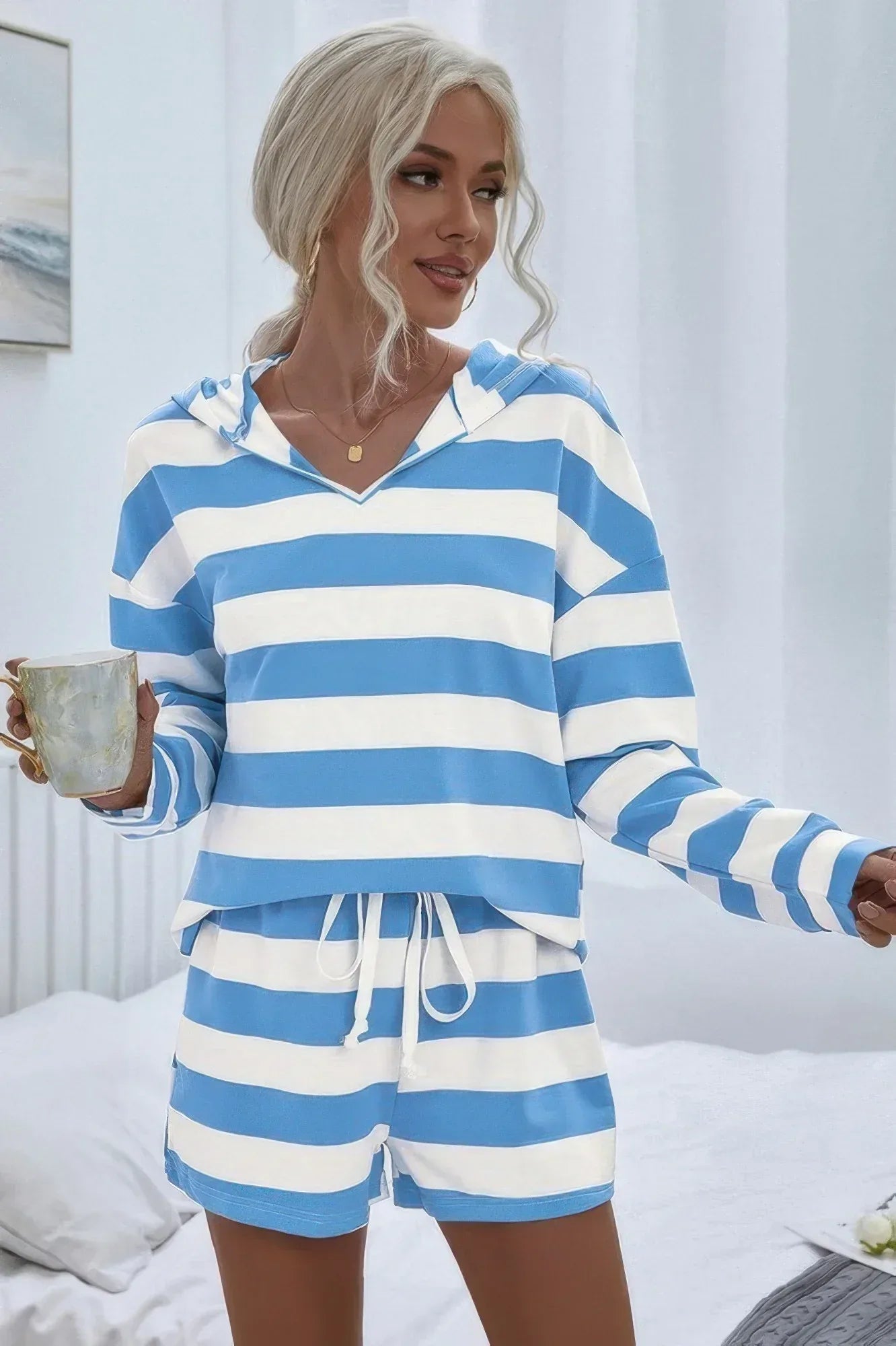 Two Pieces Striped Pajama Oversized Long Sleeves Set | Mixtshop LLC