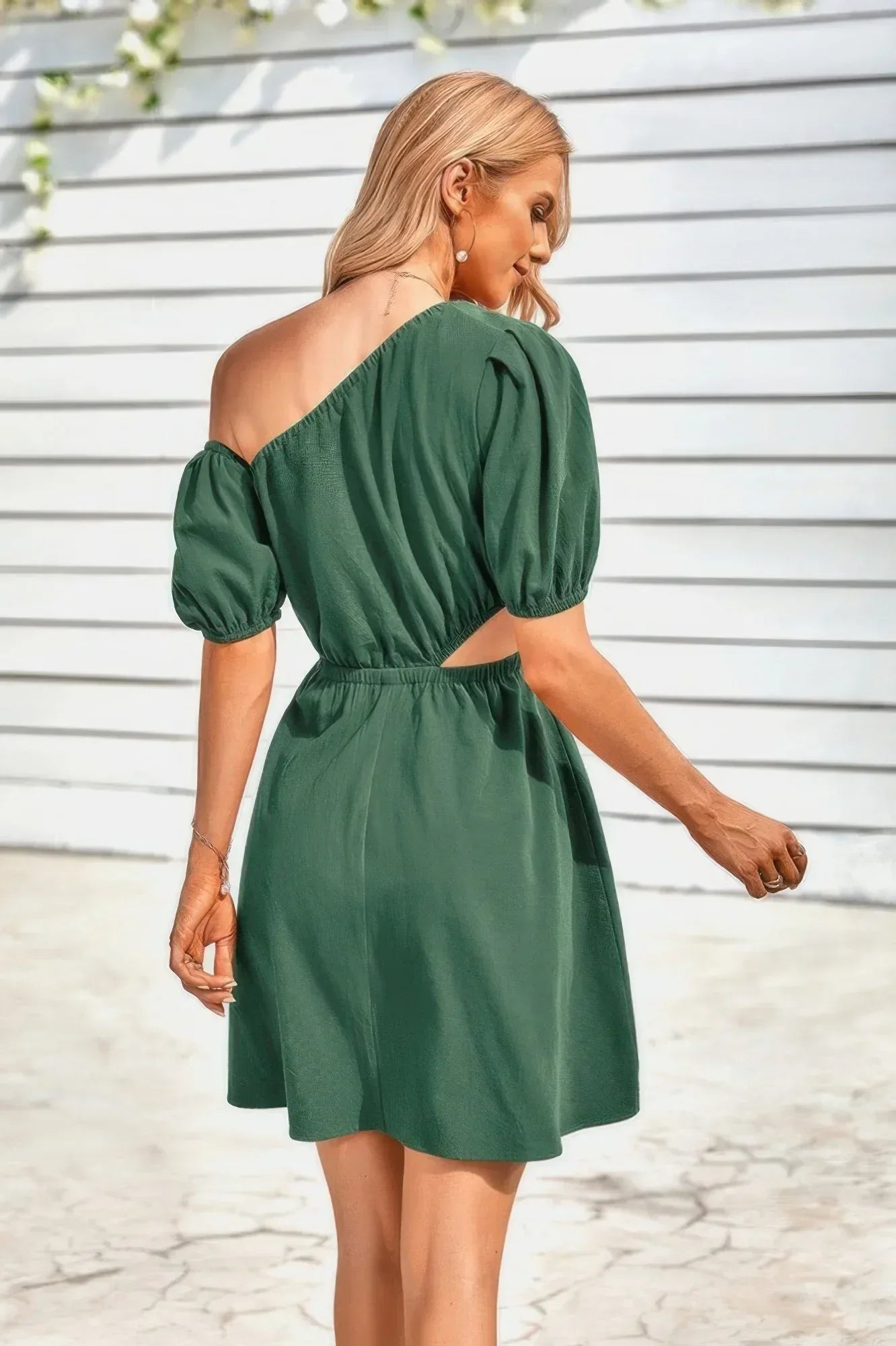 One Shoulder Puff Sleeve Fit Flare Short Dress | Mixtshop LLC