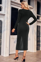 Cut Out V Neck Long Sleeves Slit Bodycon Dress | Mixtshop LLC