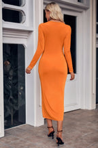 Cut Out V Neck Long Sleeves Slit Bodycon Dress | Mixtshop LLC