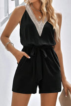 Lace Trim V Neck Sleeveless Tank Romper | Mixtshop LLC