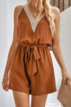 Lace Trim V Neck Sleeveless Tank Romper | Mixtshop LLC
