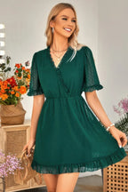 Solid Ruffle Hem Swiss Dot Short Sleeve Midi Dress | Mixtshop LLC