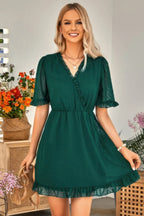 Solid Ruffle Hem Swiss Dot Short Sleeve Midi Dress | Mixtshop LLC